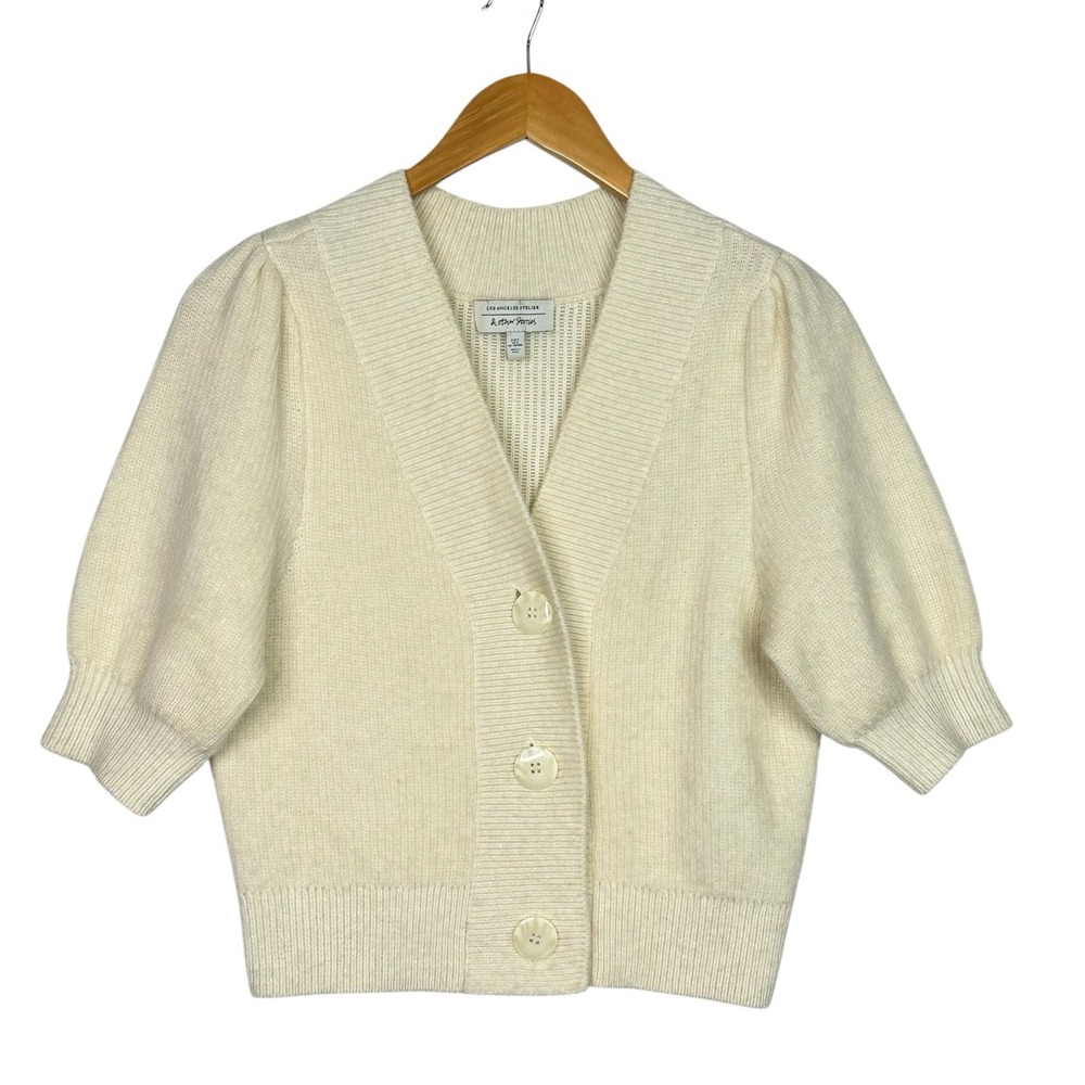 & Other Stories Wool Alpaca Cardigan Women S Ivory Puff Sleeve Cropped Knit